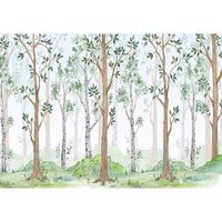 Papier Peint Chambre Enfant Forêt Arbre Dessin 254x184 cm Intissé Salon Photo Non Tissé Muraux Moderne Trompe l'oeil