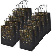 Lot de 12 Sac de Kraft - Sac Cadeau en Papier - Pochettes Cadeaux Recyclable pour Anniversaire Mariage Noël Fête (Noir)