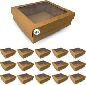 20 Boîtes Cadeau Kraft Avec Fenêtre 9,5x9,5x3,5cm - Emballage Noir Pour Biscuits, Bonbons, Savons - Idéal Mariage & Fêtes