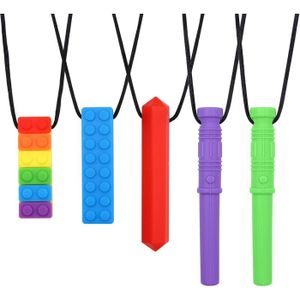 Outil Apaisant Anxiété Adulte Enfant Lot De 5 Colliers à Mâcher Sensoriels Silicone - Apaisant Anxiété Autisme TDAH - Qualité Alimentaire Soutien
