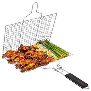 Grille Barbecue Poisson Inox 72x40x14 Cm – Panier Verrouillable Avec Manche Bois – Cuisson Parfaite & Facile à Retourner