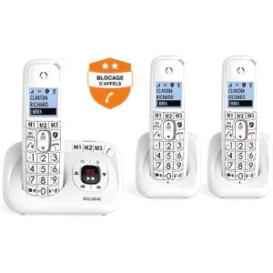 Téléphones fixes sans fil Alcatel F390 Voice Trio - 3 combinés (Blanc/Gris)  à prix bas