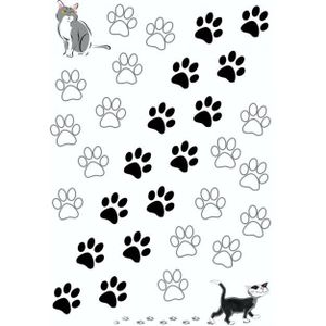 STICKERS - STRASS Autocollant pattes du chat, 300 x 200 mm, noir/blanc