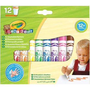 FEUTRES Crayola - Mini Kids, Feutres super-lavables, 12 unites, pointe arrondie de securite, 12 mois, couleurs assorties, 8325