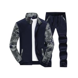 SURVÊTEMENT Camouflage Survêtement Homme Ensemble Manches Longue Casual Zipper Survêtementde Sport avec Cordon Bleu