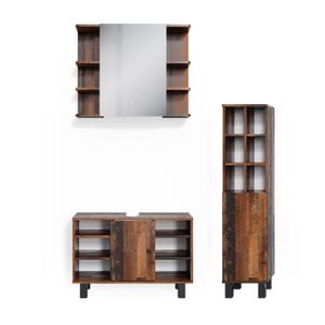 SALLE DE BAIN COMPLETE Vicco meuble de rangement de salle de bain Fynn, Chêne rustique, 3 pièces, armoire basse 80 cm