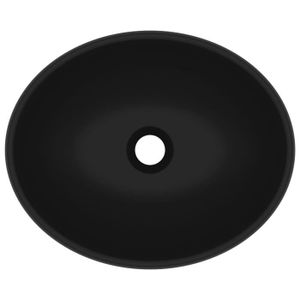 LAVABO - VASQUE Lavabo ovale en céramique noir mat de luxe - VINGVO - 40x33 cm - Design luxueux et surface mate