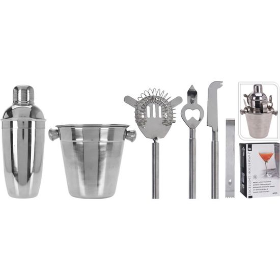 Set Cocktail Professionale Acciaio Inox Nero Shaker Barista Completo