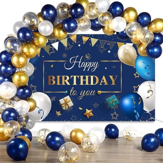 Unisun Anniversaire fête Décoration 47Pcs Teal Bleu Joyeux Anniversaire Bannière Argent Star Bunting Suspendu Spirale Vert Gris Blanc Papier De Soie