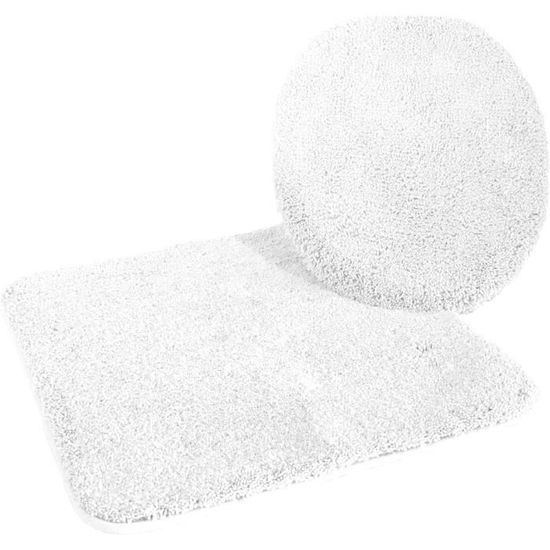 Lot De 2 : Housse Abattant WC + Tapis Contour 45x50 Cm – Microfibre Douce Antidérapante, Blanc Élégant