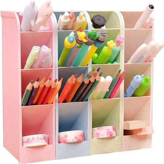Organisateur Bureau 4 Tiroirs + 4 Compartiments - Boîte Rangement Maquillage Et Stylo Bleu