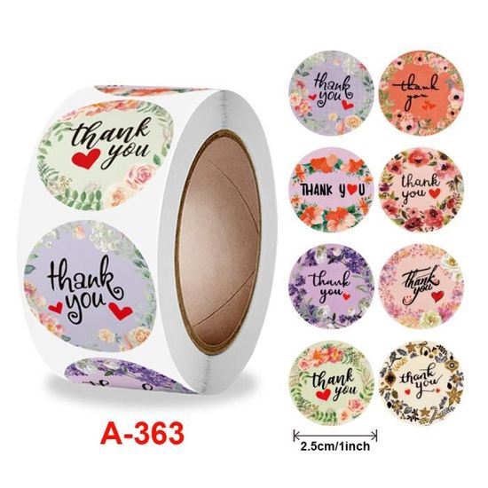 500 Pièces Merci Stickers Thank You Sticker 1 Pouces Self-Adhesive Label Avec Feuille D'or D'écriture Noir Rond Merci Étiquettes Pour L'emballage Cadeau DIY Décorative Enveloppes Sceau Baking