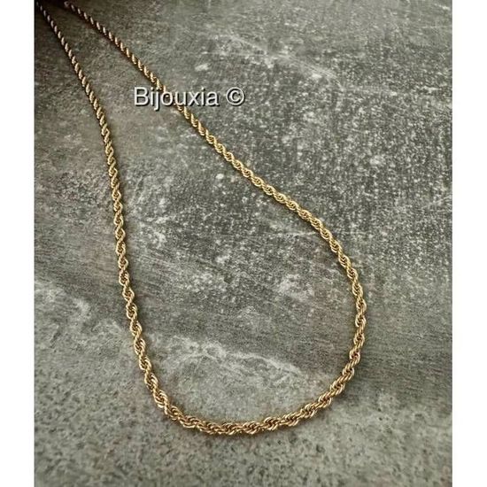 Chaîne Torsadée Or 18 Carats Unisexe – 3 Mm Largeur, Longueurs 40 à 75 Cm – Plaqué Or Italien Haut De Gamme