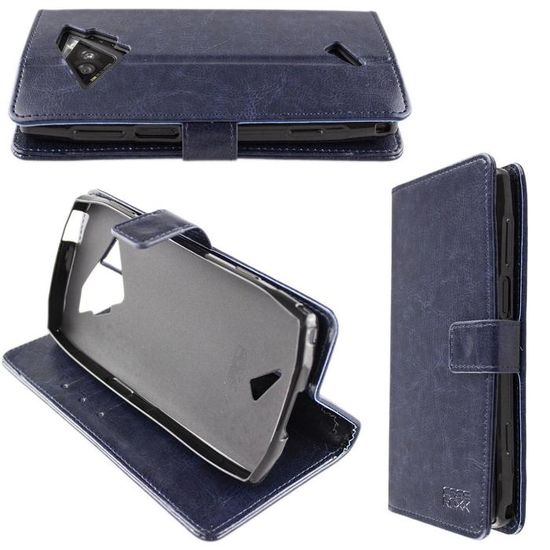 Étui Portefeuille En Cuir PU Compatible Avec Crosscall Action-X5, Housse à Rabat Magnétique Avec Emplacements Cartes Et Fonction Support (Bleu Clair