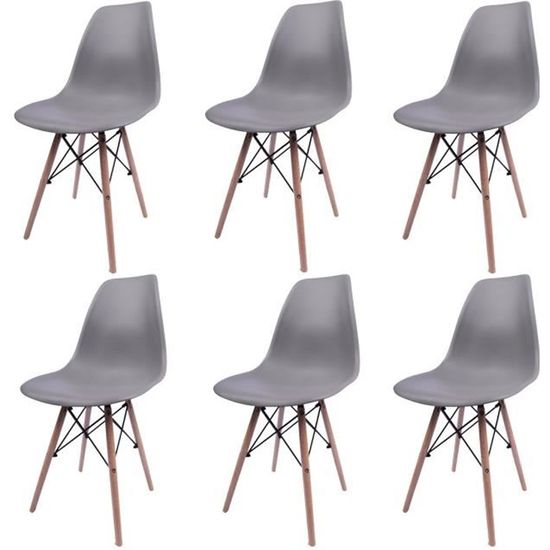 FREOSEN Lot de 6 chaises Style Nordique Bois Chaise de Salle à Manger，Chaise de Bureau (Gris-6), 83x51x45 cm