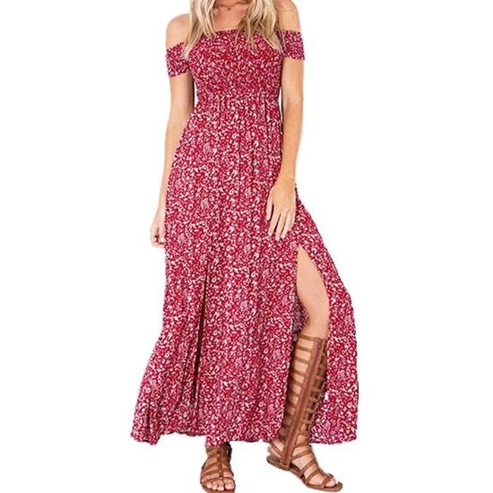 Onsoyours Robe Femme Été Bohème Chic Manches 3/4 - Maxi Imprimée Décontractée Élégante Pour Plage Et Vacances