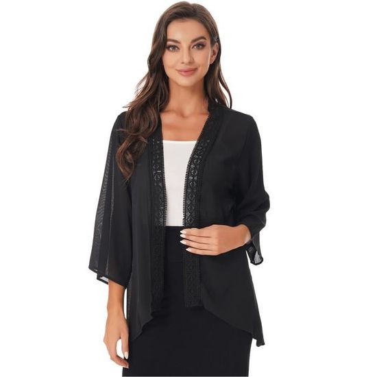 Bolero Mariage YIZYIF Femme Boléro Broderie Dentelle Gilet Court Manches 3/4 Veste Ouverte Cardigan Pour Veste Mariage Femme
