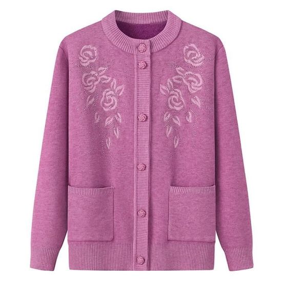 Cardigan Pull En Tricot De Grand Mere Pour Femmes D Age Moyen Et Agees Broderie Florale Cardigan De Poche A Manches Long Purple Cdiscount Pret a Porter