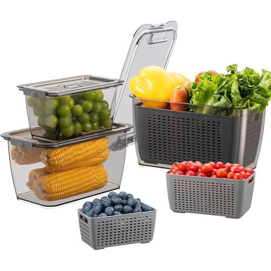 Lot De 6 Boîtes De Rangement Frigo Avec Passoire Amovible - Capacités 0,38L à 6,2L - Sans BPA - Adapté Micro-ondes, Lave-vaisselle, Congélation - Pour Fruits, Légumes, Repas