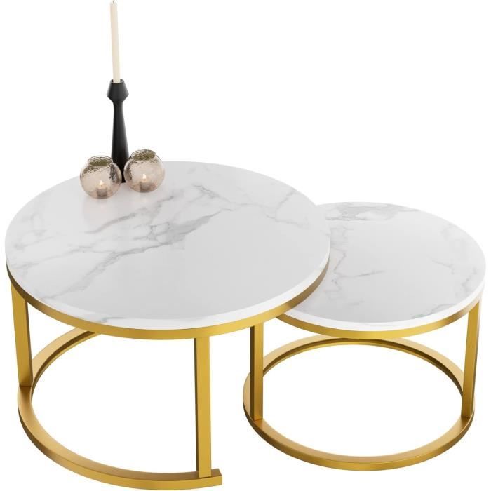 HeyHeaven Table Basse Ronde Eois Set De 2 - Table Basse Ronde Aspect