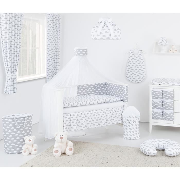 Solenzo - Parure de lit bébé +matelas+lit bébé évolutif 70x140 cm + nid d'ange OFFERT (Nuage)