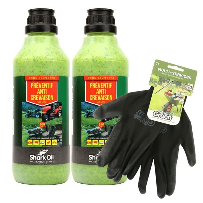 Préventif anti-crevaison Shark Oil OKO 500 ml par 2 + gants multi-services - Produit neuf