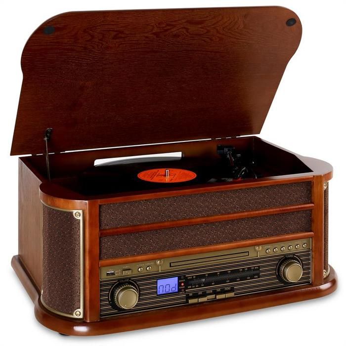 auna RM1-Belle Epoque 1908 - Chaine stéréo rétro avec platine vinyle, Bluetooth, lecteur CD et K7, radio , MP3 (USB, tuner AM-FM)