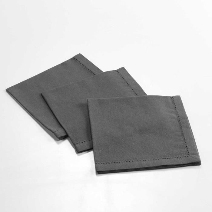 CDaffaires 3 serviettes de table 40 x 40 cm coton uni charline Anthracite