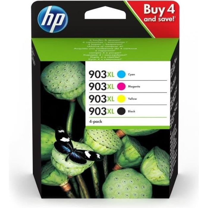 HP 903XL pack de 4 cartouches d'encre noire/cyan/magenta/jaune haute capacité authentiques (3HZ51AE)