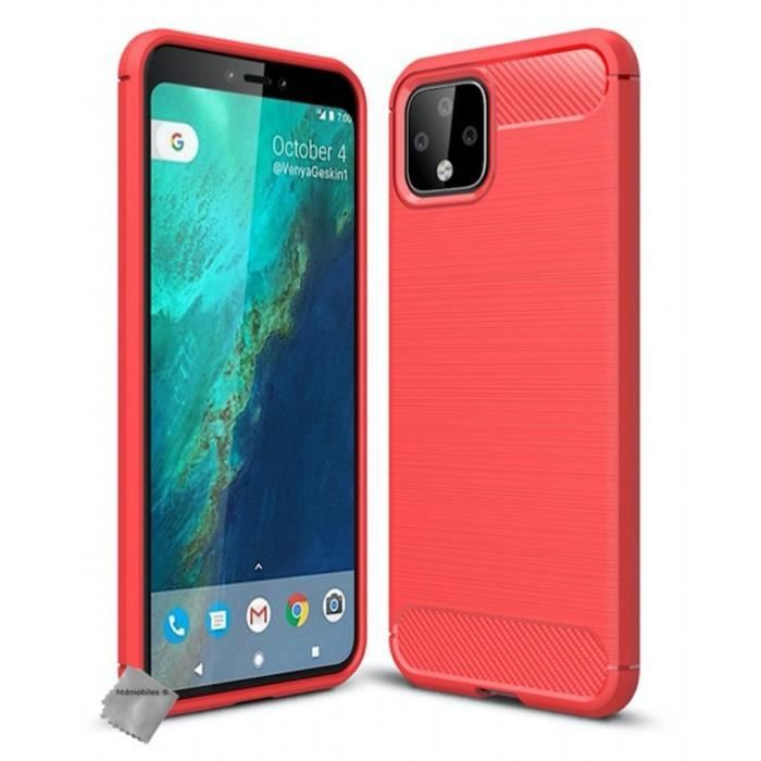 Coque silicone gel carbone pour Google Pixel 4 + film ecran - ROUGE