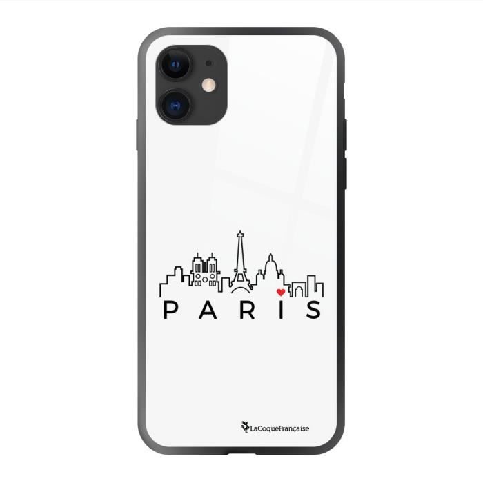Coque pour iPhone 11 soft touch noir effet glossy Skyline Paris Design La Coque Francaise