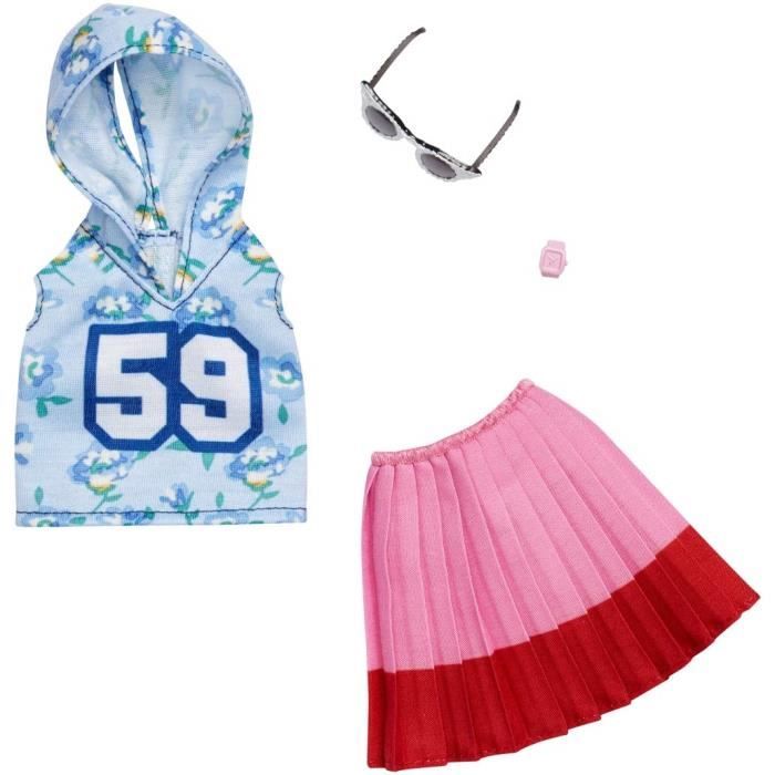 Mattel - Barbie Accessoire - FXJ10 - Fashion #1 - Jupe + Lunette+ Montre + Pull - Vetement pour Barbie - Neuf