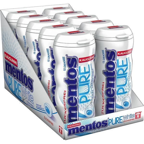 Mentos Gum Pure White Sweet Mint 15 Dragees (Pack de 10)