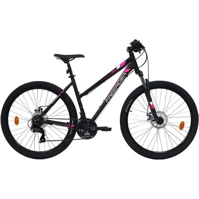 Vélo VTT 27,5'' Télescopique Femme avec Double Freins à disques - Cadre en Alu - Poignées à gâchettes Trigger & Dérailleur Shimano