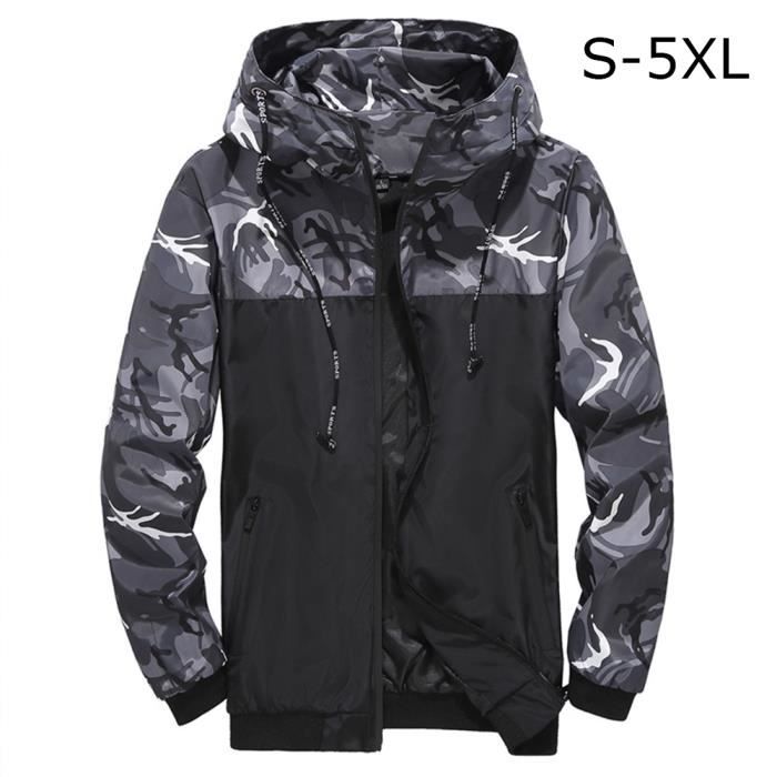 OUQING - Veste Homme Léger Respirant Ultra Léger Veste Sport Camouflage Capuche Manches Longues Veste