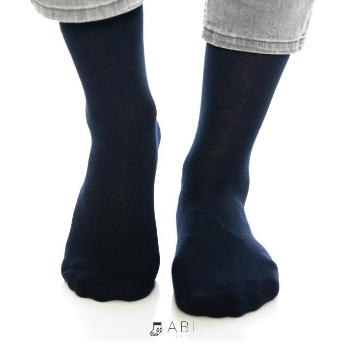 ABI - 10 Paires de Chaussettes classiques Bleu marine Homme Femme Coton