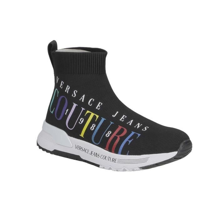 Basket Versace Jeans Couture dame Dynamic Dis.20 noire montante en textile avec impression logo multicolore.-40
