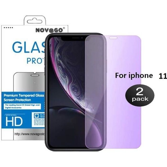 Pour iPhone 11 (6.1'') et iPhone XR-- Lot 2 Films Protection écran en Verre trempé résistant avec Filtre Anti lumière Bleue