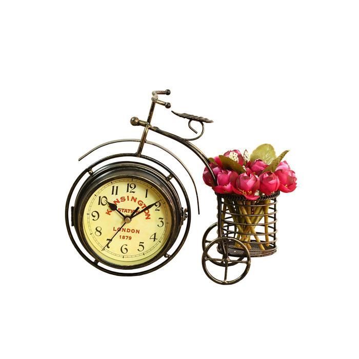 Horloge de siège de vélo à trois roues en fer forgé