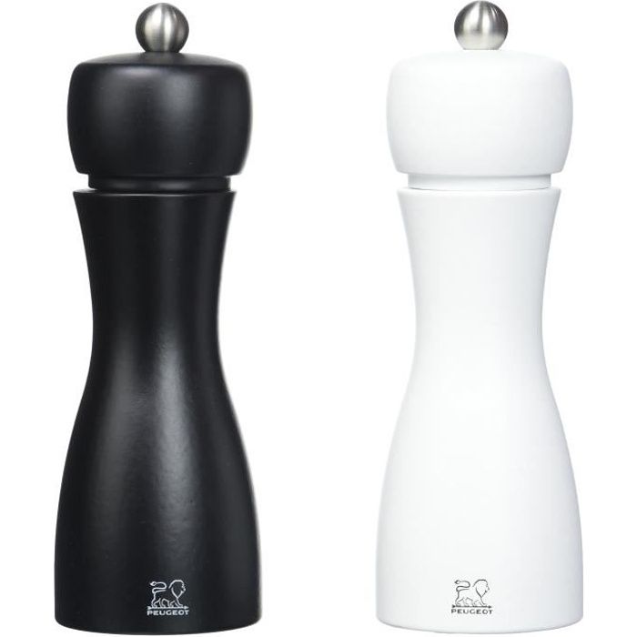 Peugeot Saveurs 2-24260 Tahiti Duo Moulins à poivre et sel Bois mat Blanc-Noir 15 cm