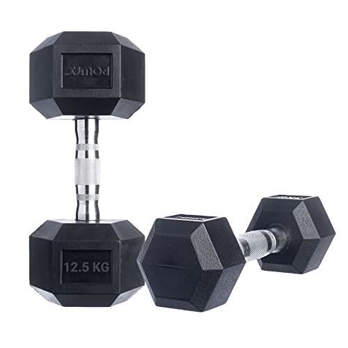 POWRX Haltère hexagonale avec revêtement en caoutchouc Poids: 2 x 12,5 kg