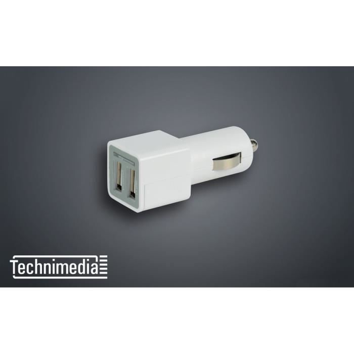 TECHNIMEDIA Chargeur Usb allume cigare 12V - 2 A + 2,1 A