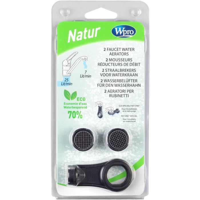 WPRO AER100 Kit 2 mousseurs reducteurs de débit + 1 clé - réduction 7litres/min pour 3bars, pour robinets femelles,