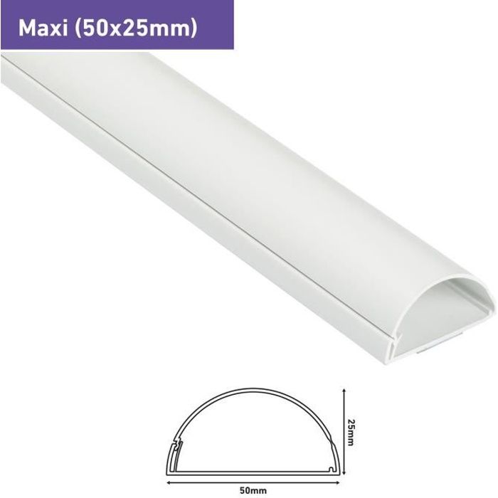 D-Line 50x25mm Goulotte Décorative en Demi-Cercle, 1M5025W Goulotte Électrique, Cache-Câble TV 1m Longueur, Blanc