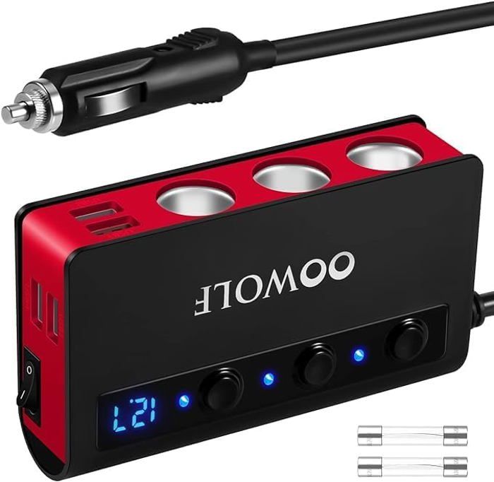 Maclean MCE117 Adaptateur Allume-Cigare Voiture - 3 Prises + 4 Ports USB 4.8A - Avec Voltmètre Et Interrupteur - 4