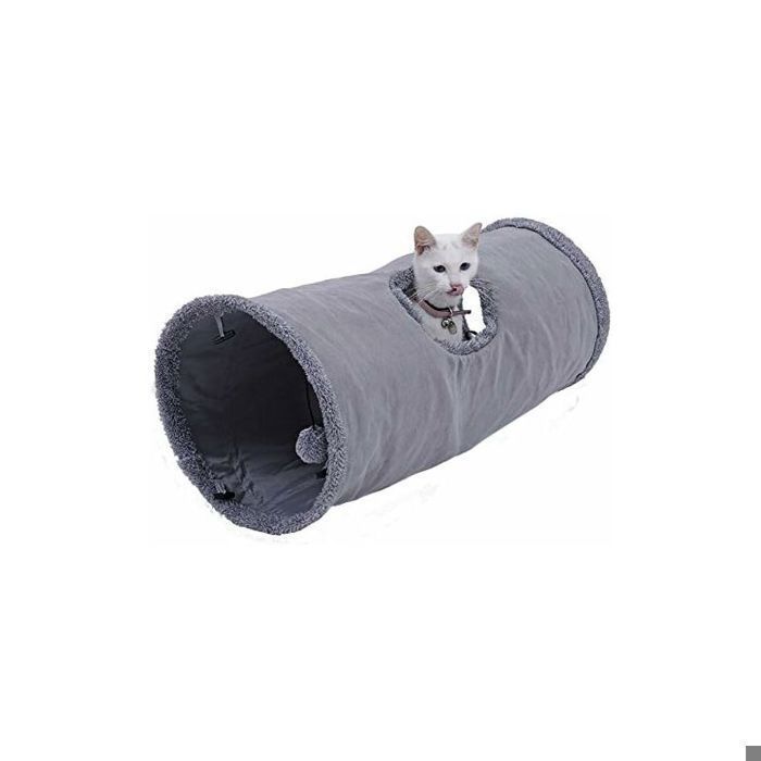 Meilleurs prix pour Jouet Tunnel pour Chat en Daim, Grand Tunnel a Chat Pliable avec 2 Trous et Boule Suspendue pour Chats Chatons Lapins Dia 25*67CM