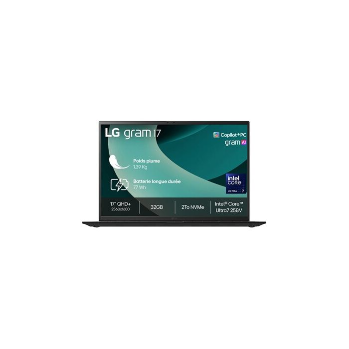 PC portable Lg Gram 17 17Z90TL-G.AU8BF 17 Copilot+ Intel® Core™ Ultra 7 32 Go RAM 2 To SSD Noir Obsidien
