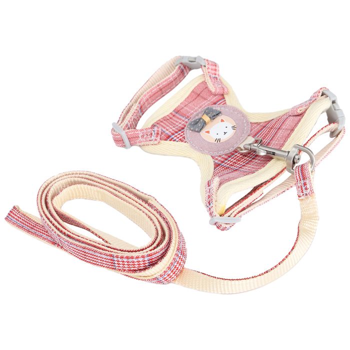 SURENHAP Harnais de chat avec laisse Harnais de Gilet Anti‑perte de animalerie licol Plaid Plaid rose 1,0 cm (adapté à 3-7 kg)