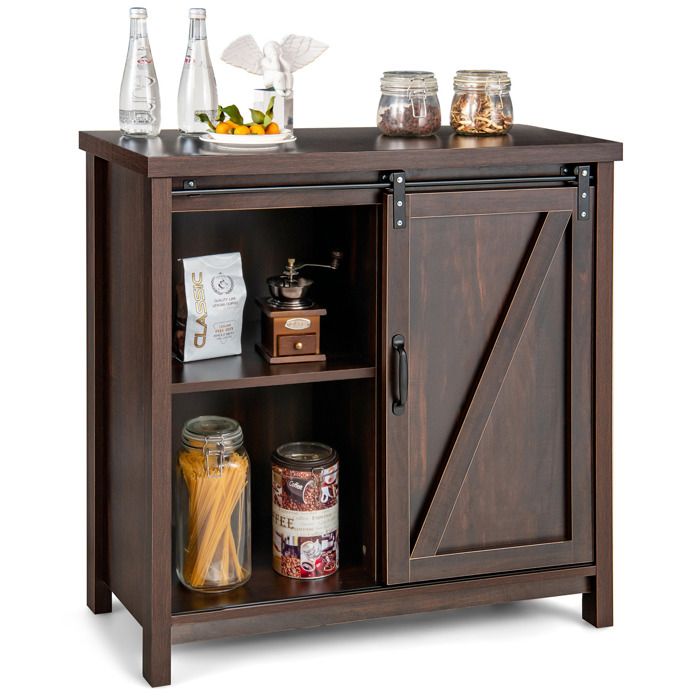 COSTWAY Buffet de Cuisine Porte Coulissante Plateau Spacieux 4 Compartiments Meuble de Rangement pour Salle à Manger Salon