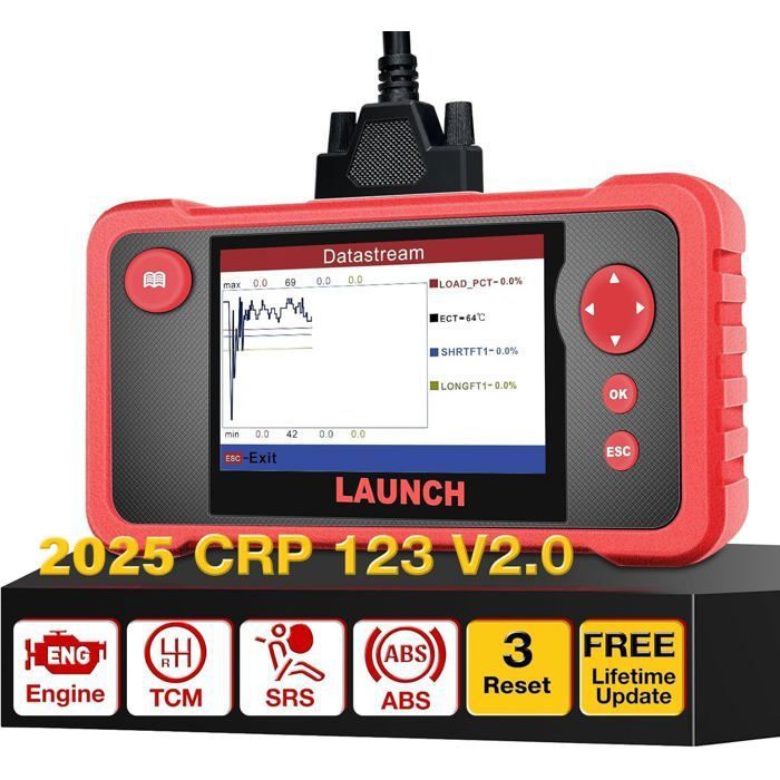 Launch CRP123 V2.0 Valise Diagnostic Auto 4 Système ABS SRS Moteur Transmission Outil de Diagnostic avec 3 Réinitialisation